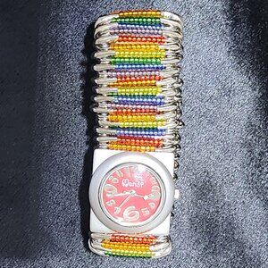 NEW Safety Pin Beaded Watch- Rainbow